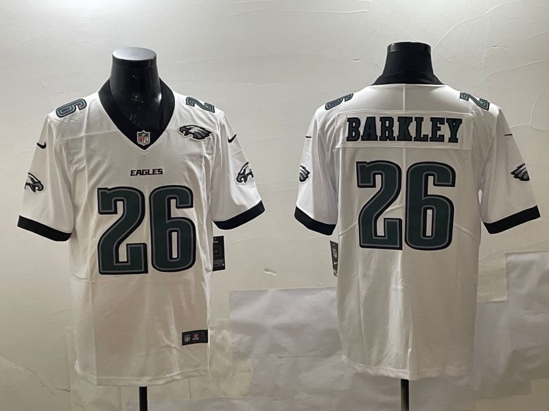Men Philadelphia Eagles 26 Barkley White Second generations 2025 Nike Vapor Limited NFL Jersey style 5